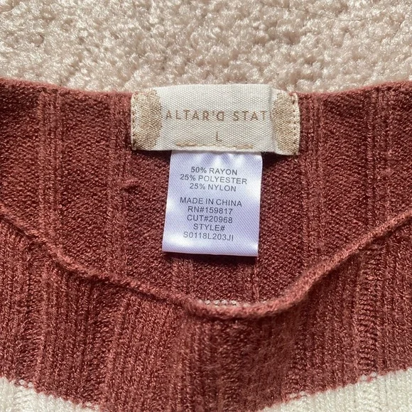 Altar'd State Pink and Brown Striped Sweater - Picture 2 of 3